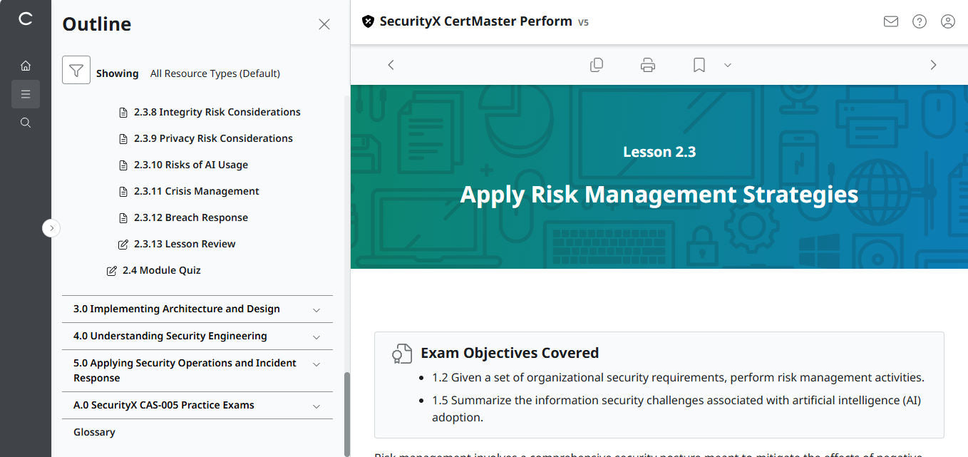 CertMaster Perform สำหรับ CompTIA SecurityX (CASP+) CAS-005 สิทธิ์เข้าใช้งาน 3 เดือน (🛒ข้อเสนอพิเศษ)