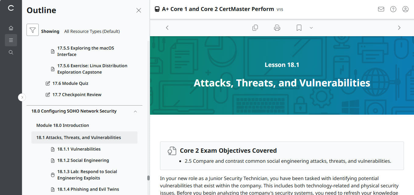 CertMaster Perform   for CompTIA A+ Core 1 & 2 (V15) (4 Month Access)