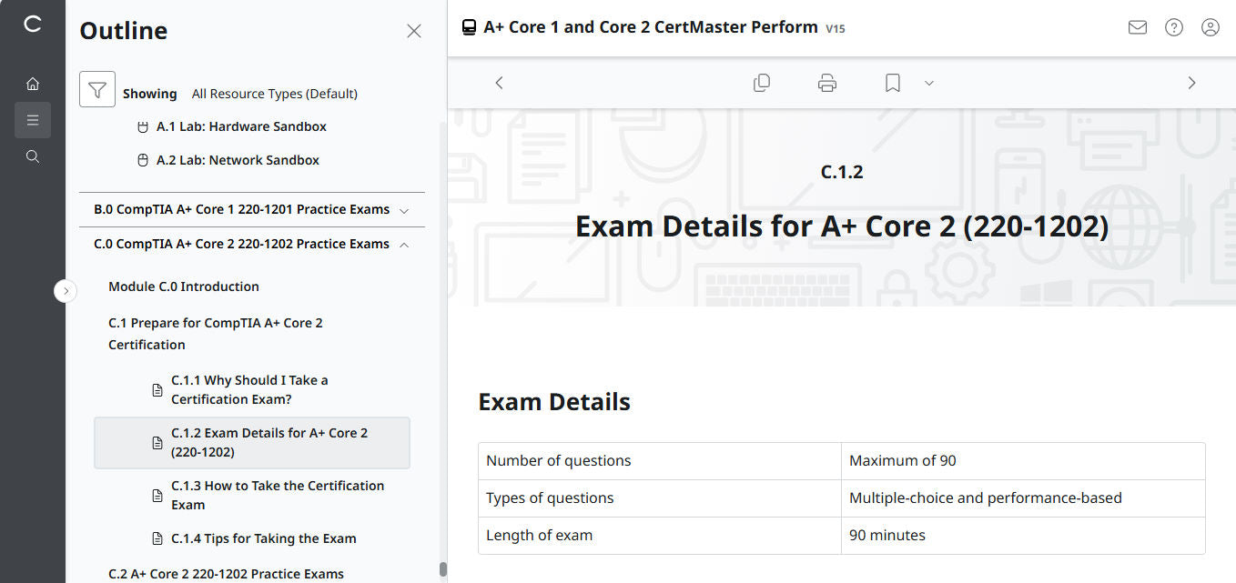 CertMaster Perform   for CompTIA A+ Core 1 & 2 (V15) (4 Month Access)